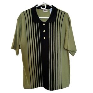 VTG Retro Blues Striped Green & Black Vertical Striped Shirt-L-Golf Bowling Y2K